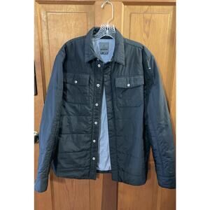PrAna Puffer Jacket Mens Sz M Black Quilted Lined Snap Up